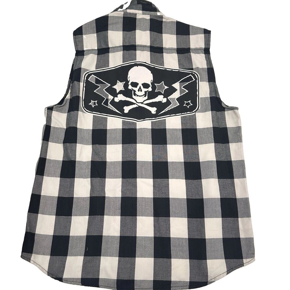 Flannel Style Skull Bots Men’s Med Sleeveless Shirt. Hot Leathers Skullforge NWT